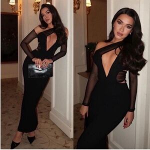House of CB Zahra Elegant Black Mesh Long Sleeve Dress bodycon sexy
